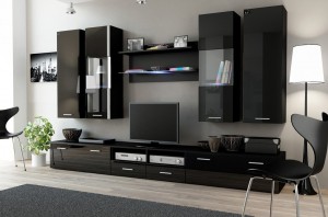 Вітальня DREAM 2 чорний - чорний глянець CAMA MEBLE Польща